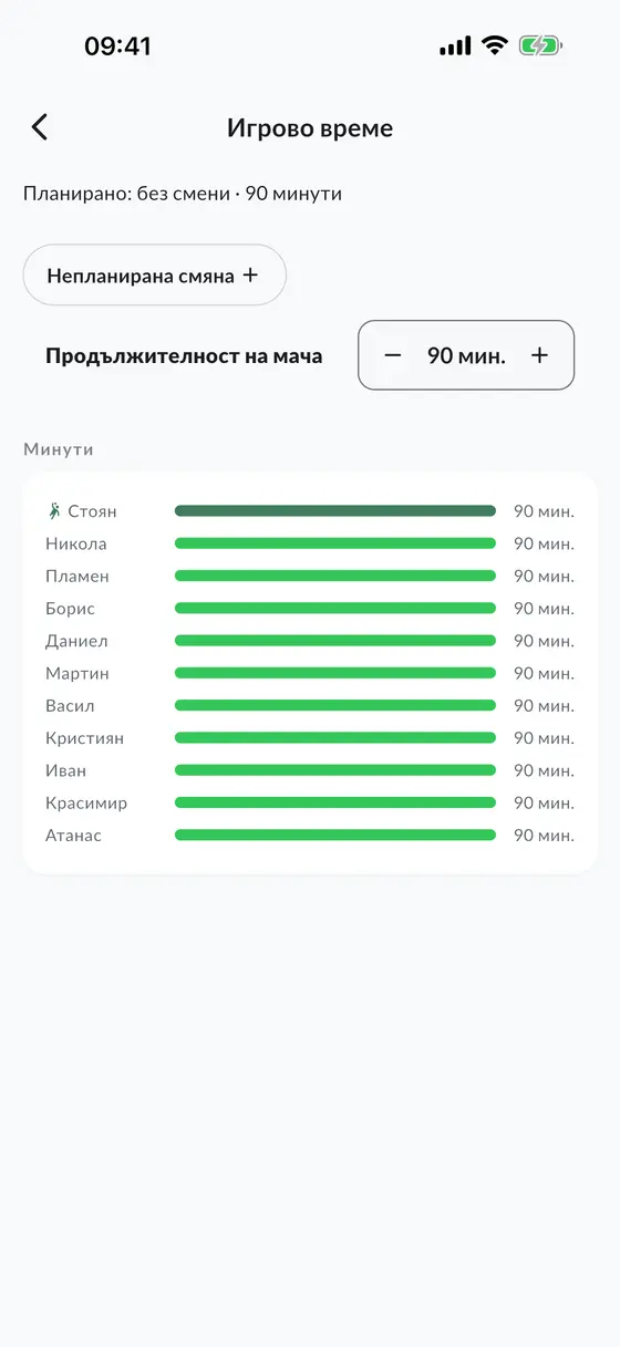 Игровото време по играчи в приложението