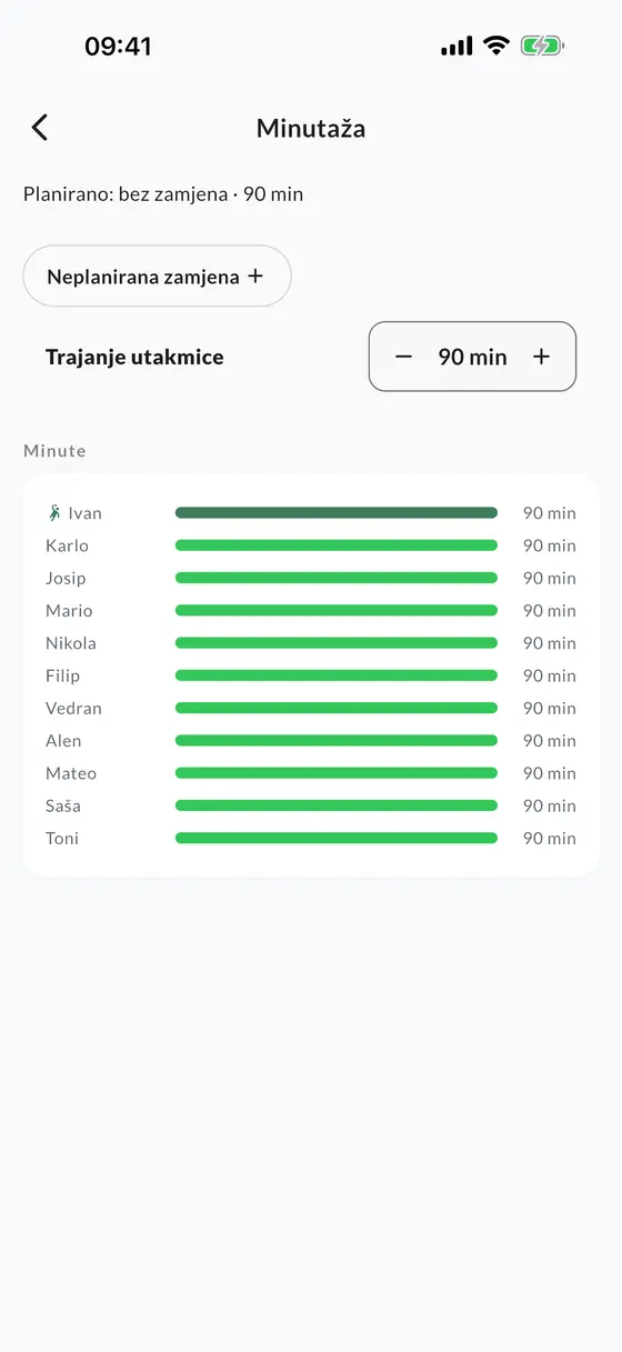 Minutaža po igraču u aplikaciji