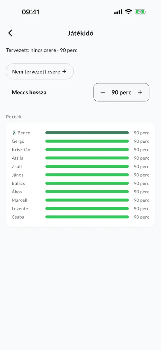 A játékidő játékosonként az appban